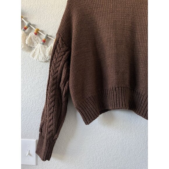 Buffalo David Bitton Greta Cable Knit Wool Brown Pullover Sweater Boho Cottage L - Picture 10 of 10